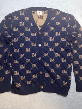 Navy and Tan Men's DM-Pattern Button Cardigan